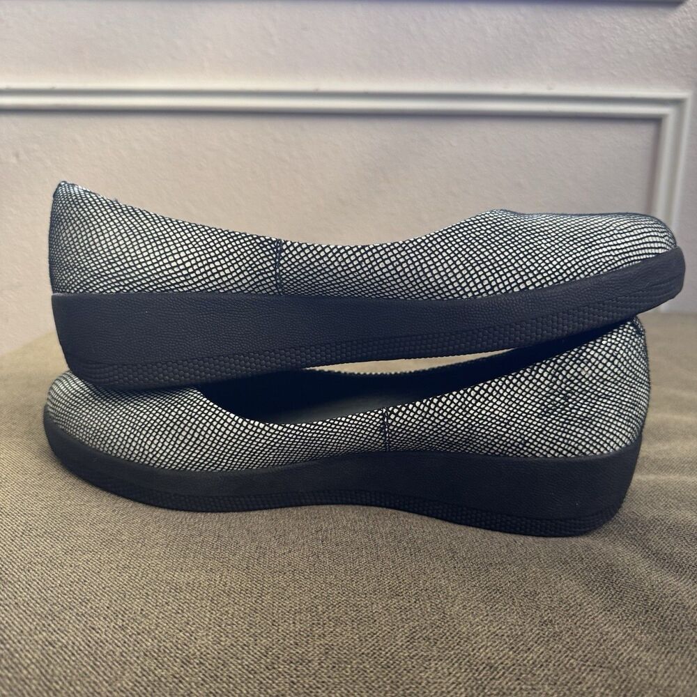FitFlop Super Ballerina Ballet Flats Black Foil Comfort Slip On Womens 6.5 - Picture 6 of 9